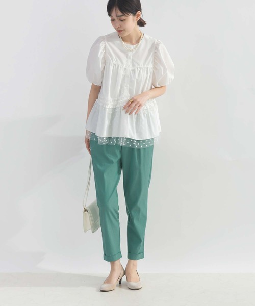 PICCIN PERLA ブラウス シャツ ドットチュールペプラムブラウス 