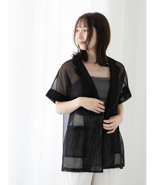 ノーカラー メッシュジャケットとシアーシャツ Te chichi TERRASSE ジャケット ノーカラージャケット ハーフ