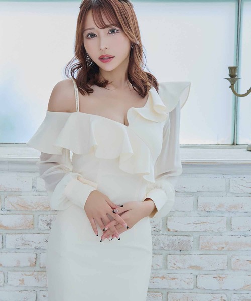 Tika ドレス キャバドレス フリルワンショルダー シースルー