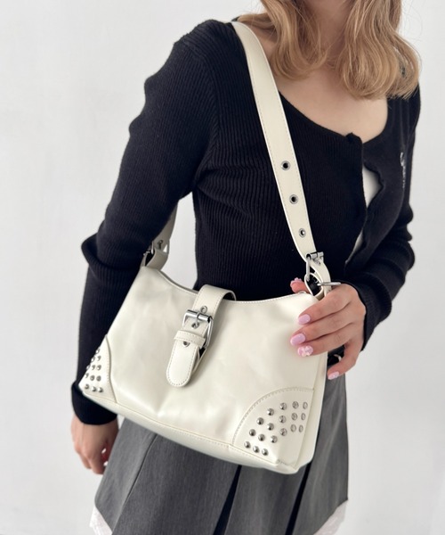 Loueme ショルダーバッグ バッグ スタッズベルトPUショルダーバッグ