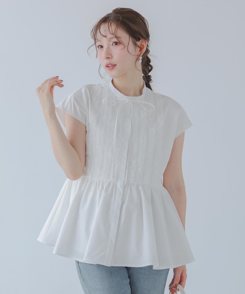 Fit more（フィットモア） ブラウス シャツ フロントフリルペプラム