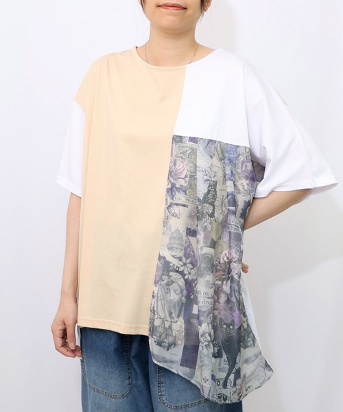 tシャツ 552243：天体コラージュ柄切替プルオーバー レディース