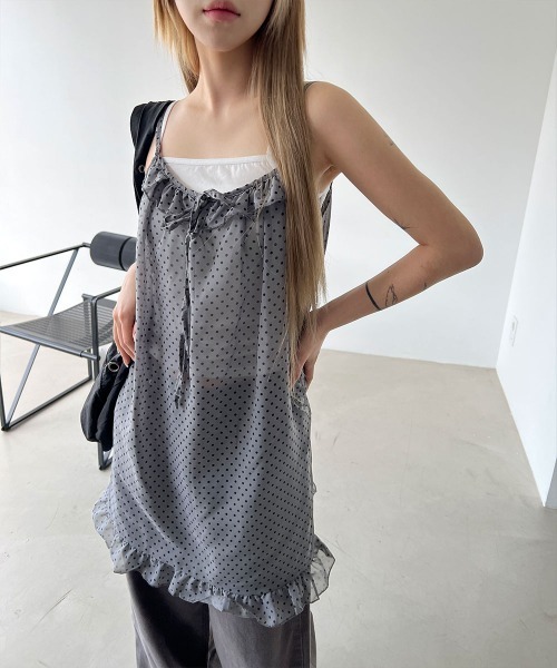 40 N°21 ドットチュール フリル キャミミニワンピ シースルー風 40 N°21 ドットチュール フリル キャミミニワンピ シースルー風