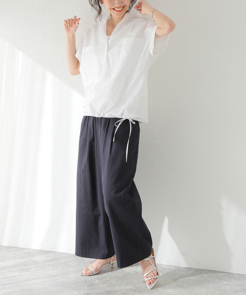 「JOURNAL STANDARD」 半袖ブラウス - ネイビー レディースの画像