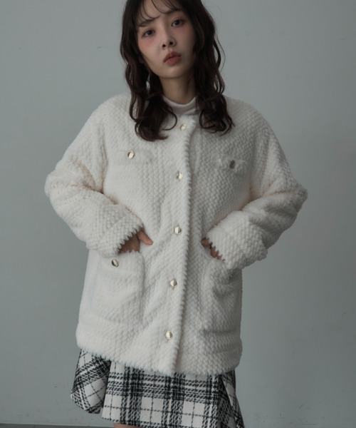 196　ＮAＦAＭINK　ナファミンク　5つ星　毛皮ショートコート　ノーカラー Nadana ノーカラーコート コート ゴールドボタンノーカラーファー