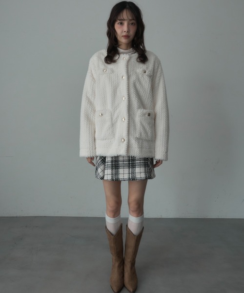 Nadana ノーカラーコート コート ゴールドボタンノーカラーファー