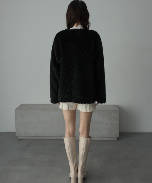 Nadana ノーカラーコート コート ゴールドボタンノーカラーファー