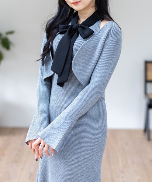 CLEAR BASIC ワンピース ボウタイリボンニットワンピース＆ニット