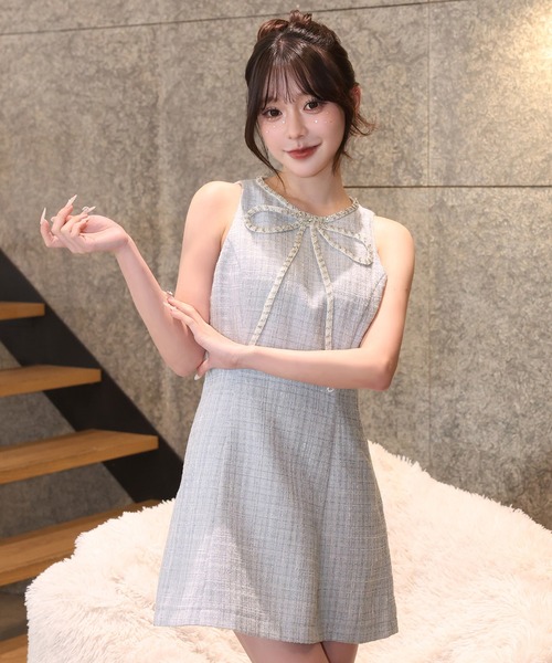 【Twinkle collection】ビジューリボンミニワンピース one after another NICE CLAUP ワンピース 「Twinkle collection