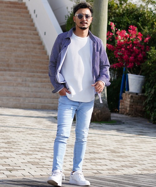 「adamsJUGGLER」 長袖シャツ L ネイビー×ホワイト メンズ_画像5