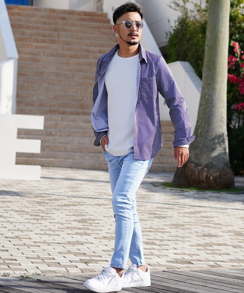 「adamsJUGGLER」 長袖シャツ L ネイビー×ホワイト メンズ_画像6