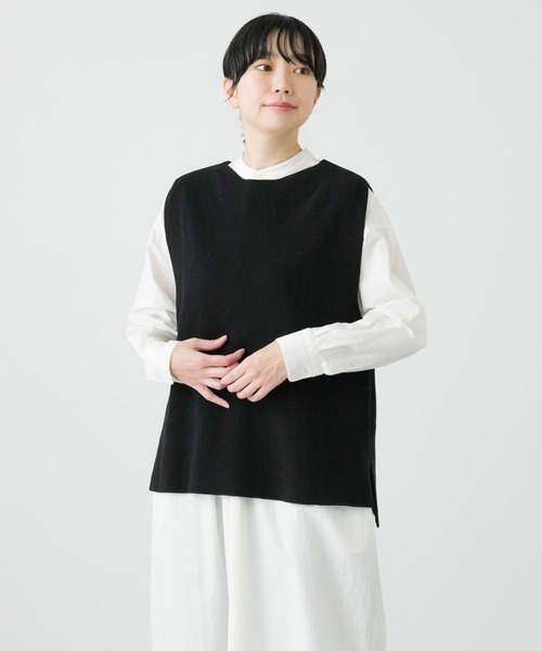 かぐれ　新品タグ付き ダークネイビー ニットベスト 裏編　　フリーサイズ ニット 前身タフタ 裏フリース ベスト メンズ(M ネイビー): 東京シャツ