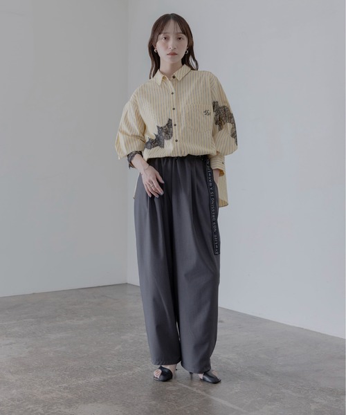 新品　今季　エイミーロウ　ロゴテープベルべットタックワイドパンツ Eimee Law（エイミーロウ） ワイドパンツ パンツ ロゴテープベルト
