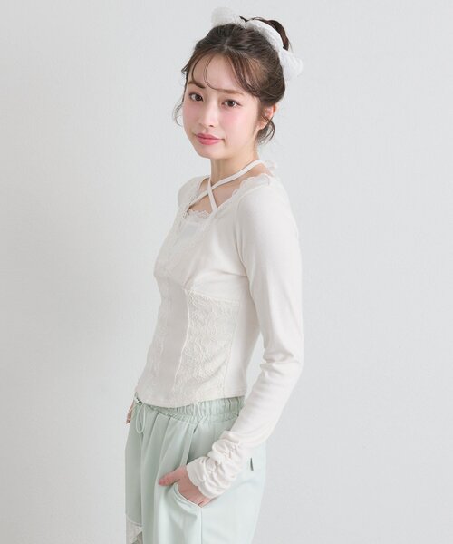 OLIVE des OLIVE（オリーブデオリーブ） tシャツ レーストリムトップス