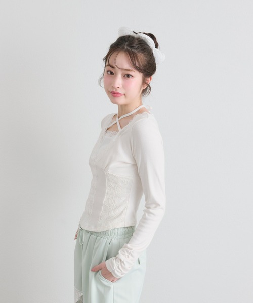 OLIVE des OLIVE（オリーブデオリーブ） tシャツ レーストリムトップス