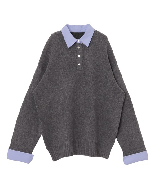 「evernavy」 長袖ニット M グレー×サックスブルー レディース_画像3