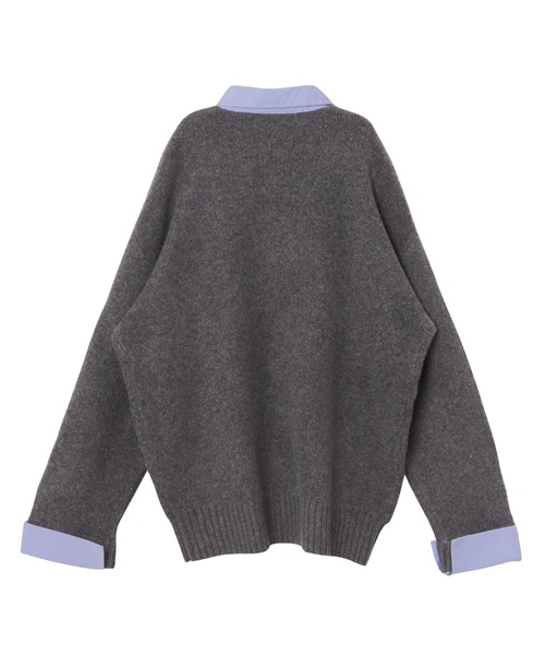 「evernavy」 長袖ニット M グレー×サックスブルー レディース_画像4