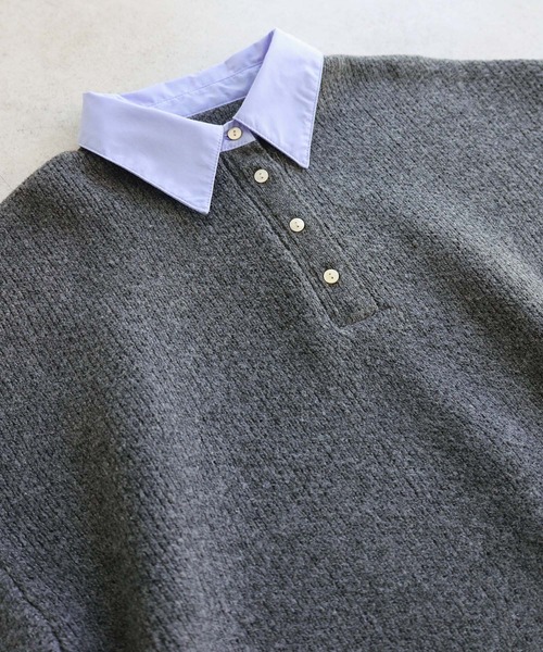 「evernavy」 長袖ニット M グレー×サックスブルー レディース_画像6