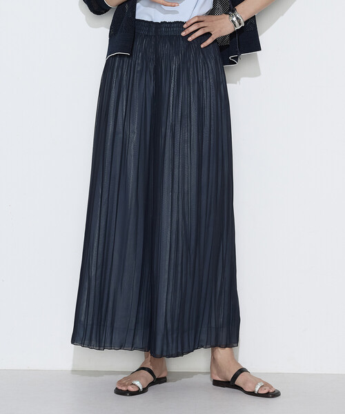 ワイドパンツ パンツ カッセン×シフォン リバーシブル プリーツパンツ レディースの画像