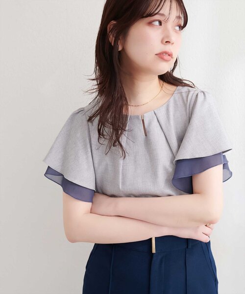 natural couture ブラウス シャツ シアー重ねフリルブラウス