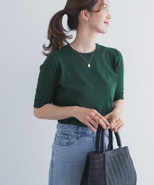 uvカット サマーニット ニット セーター 「UR TECH ひやサラクール」コットンハーフスリーブKNIT レディースの画像