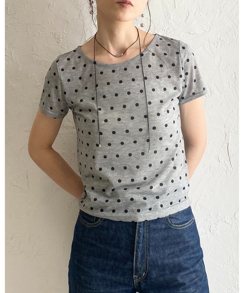 She's Closet tシャツ 半袖 ドット柄 半袖 コンパクト ショート丈