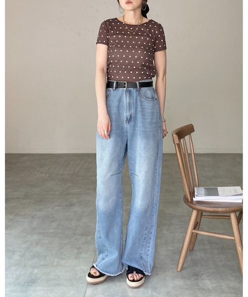  ドット柄 半袖Tシャツ ライトブルー She's Closet tシャツ 半袖 ドット柄 半袖 コンパクト ショート丈