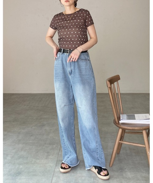 新品タグ付⭐︎DES PRÉS ラミー100% ドット柄　シアー半袖シャツ　36 She's Closet tシャツ 半袖 ドット柄 半袖 コンパクト ショート丈