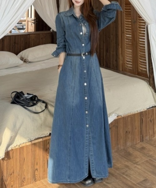 FAVORITO ワンピース 襟付きデニムロングワンピース : ZOZOTOWN Yahoo