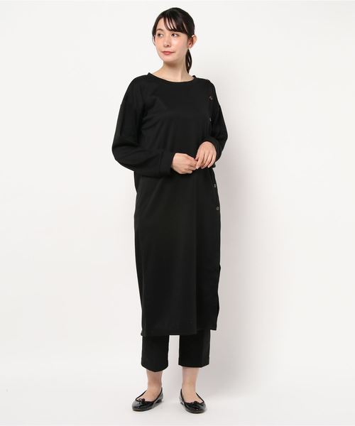 半袖 ビジュー アシンメトリー テーラード スリット ワンピース STYLEBLOCK ワンピース アシンメトリーボタンあきスリット