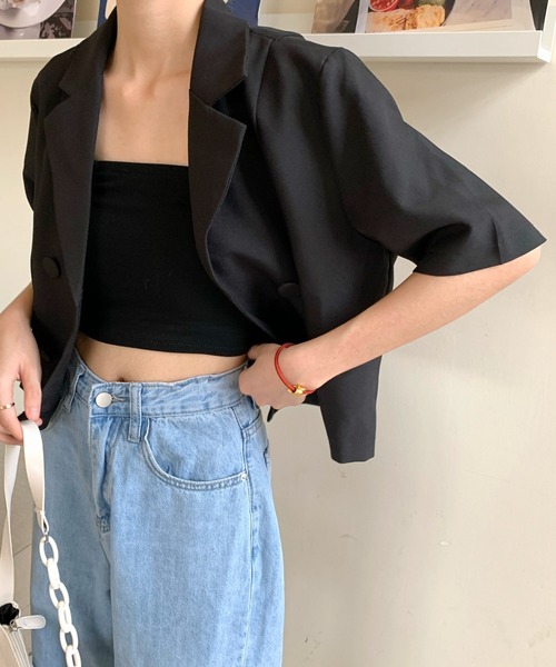 90s Ficce ショートテイラードジャケット　ブラック 美品 XL 先染め 70507 USA Levi's ブラックデニムジャケット