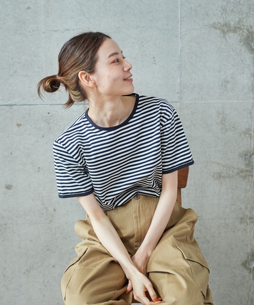 tシャツ ボーダー配色バインダー 半袖Tシャツ レディース メンズ
