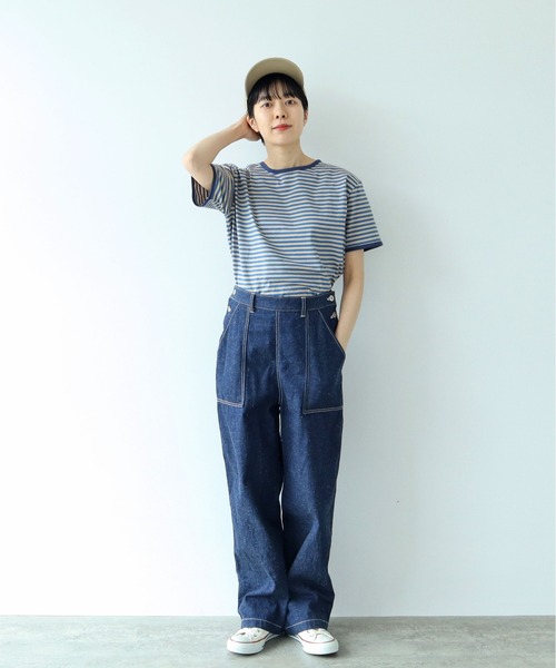 tシャツ ボーダー配色バインダー 半袖Tシャツ レディース メンズ PAR ICI tシャツ ボーダー配色バインダー 半袖Tシャツ