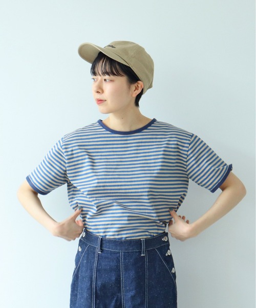 PAR ICI tシャツ ボーダー配色バインダー 半袖Tシャツ