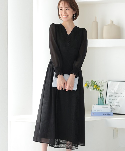 PourVous（プールヴー） ドレス ロング＆袖ありフォーマルプリーツ