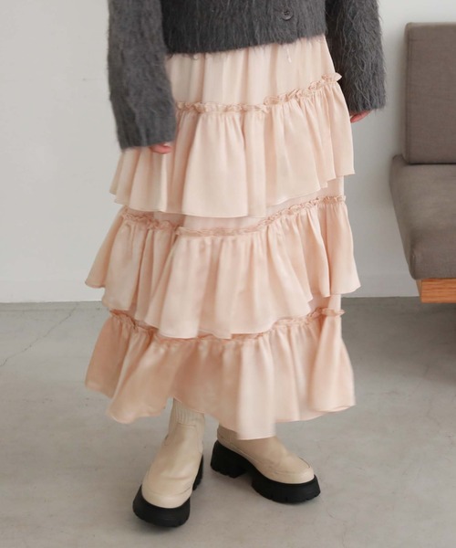 ティアードボリュームスカート archives（アルシーヴ） レディース スカート サテンフリルティアード