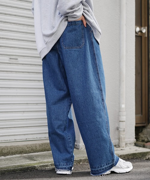 ミッドライズプレミアムストレートカットオフデニム ミッドライズ ストレートフィット TRF デニムパンツ - ブルー