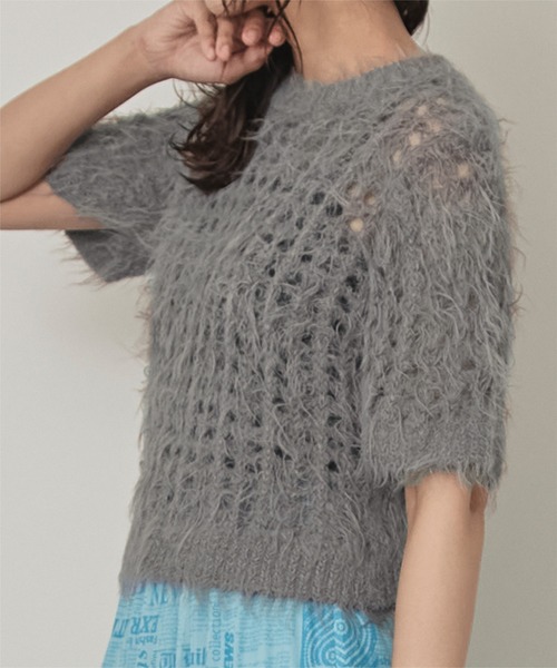 miette（ミエット） tシャツ メッシュ編みシャギー半袖トップス