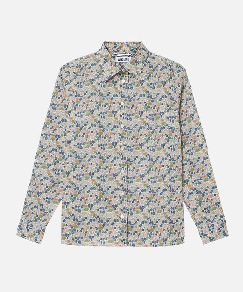 AIGLE 】 エーグルリバティ花柄ノーカラーシャツブラウス