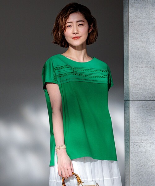 tシャツ 「洗える」アイレットジャージー フレンチスリーブ カットソー レディース 23区 tシャツ 「洗える」アイレットジャージー フレンチスリーブ