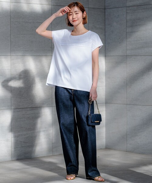 23区 tシャツ 「洗える」アイレットジャージー フレンチスリーブ