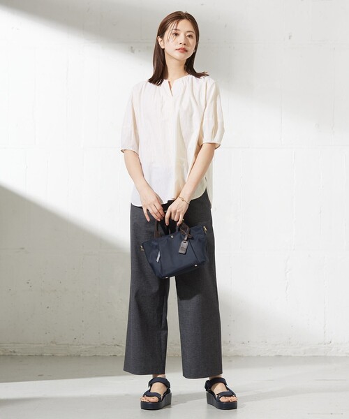 ポリエステルワイドパンツ J.PRESS パンツ 「洗える」麻ポリエステルストレッチ ワイド