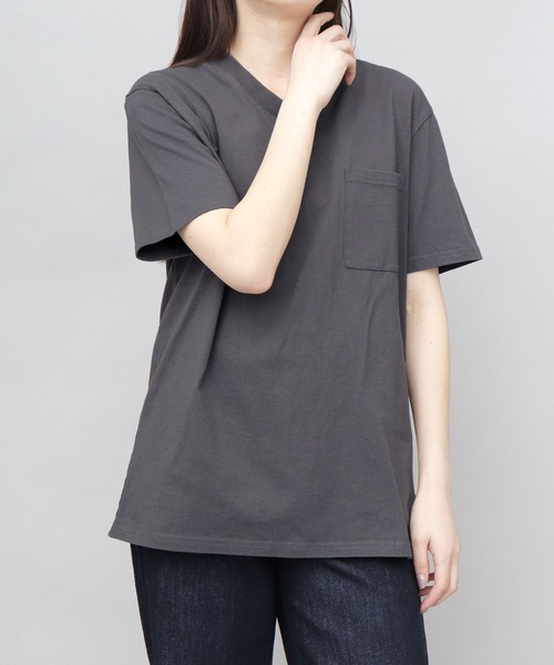 グレー Vネック 半袖Tシャツ大きめ景品あり Goodwear tシャツ 7.6オンス USAコットン ポケット付き Vネック