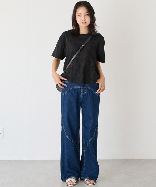 Argue Culture ステッチ リジットデニムパンツ ジーンズ PU切替 オンラインショップ】 ストリート ジーンズ ウォッシュド PU