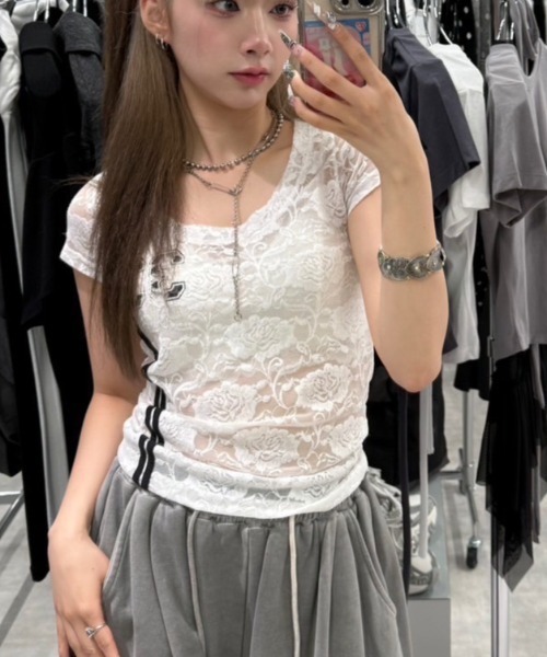 tシャツ 「SETUP‐EXE」33 LACE TOP / 「セットアップエグゼ」33 レース半袖Tシャツ レディース