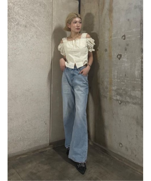 SLY（スライ） ブラウス シャツ 半袖 SHOULDER OPEN SQ PUFF TOPS 