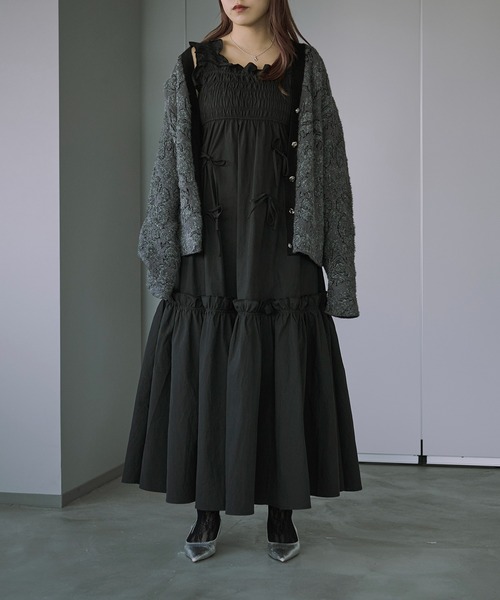 Ezick カーディガン Vintage jacquard ラメシャギーカーディガン