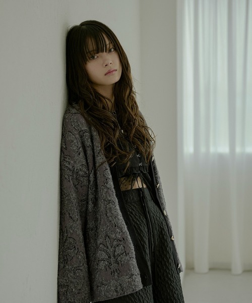 Ezick カーディガン Vintage jacquard ラメシャギーカーディガン