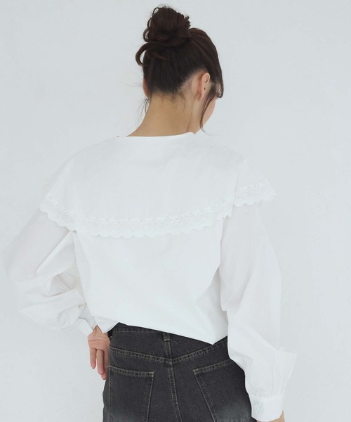 新品 Fit more スカラップ ビッグカラー ウエストタック ブラウス スカラップビッグカラーウエストタックブラウス【宅配便】 | Fit
