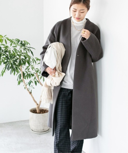 ★イエナ IENAノーカラーコート ウール100％美品♪ IENA（イエナ） ノーカラーコート 34 ブルー系その他 レディース